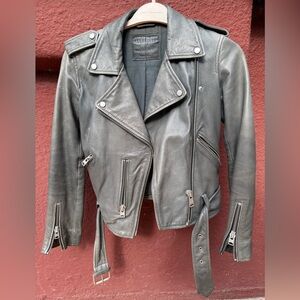 Allsaints Balfern Gray Leather Biker Jacket US 2